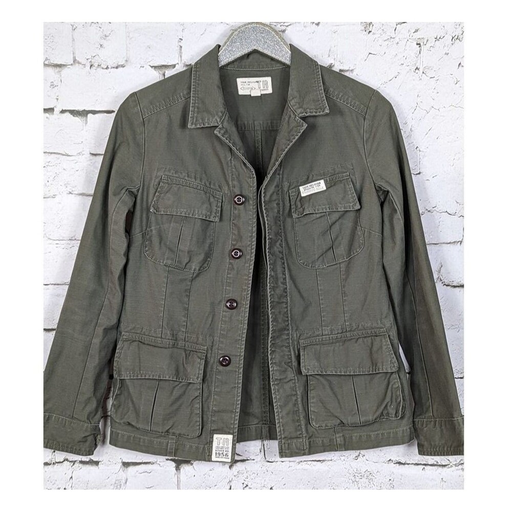 TRUE RELIGION Military Jacket Army Green Urban Cotton Oversized Gorpcore Size XS